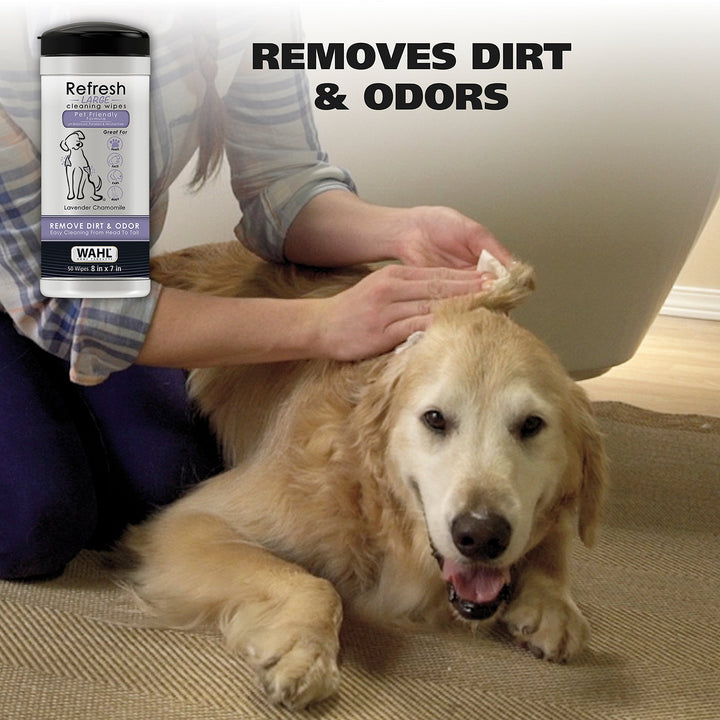 Wahl USA Pet Refresh Lavender Cleaning Wipes for All Dog Breeds - Use on Ears, Nose, Paws, Bottom, & Sensitive Areas - 50 Wipes - 820018A