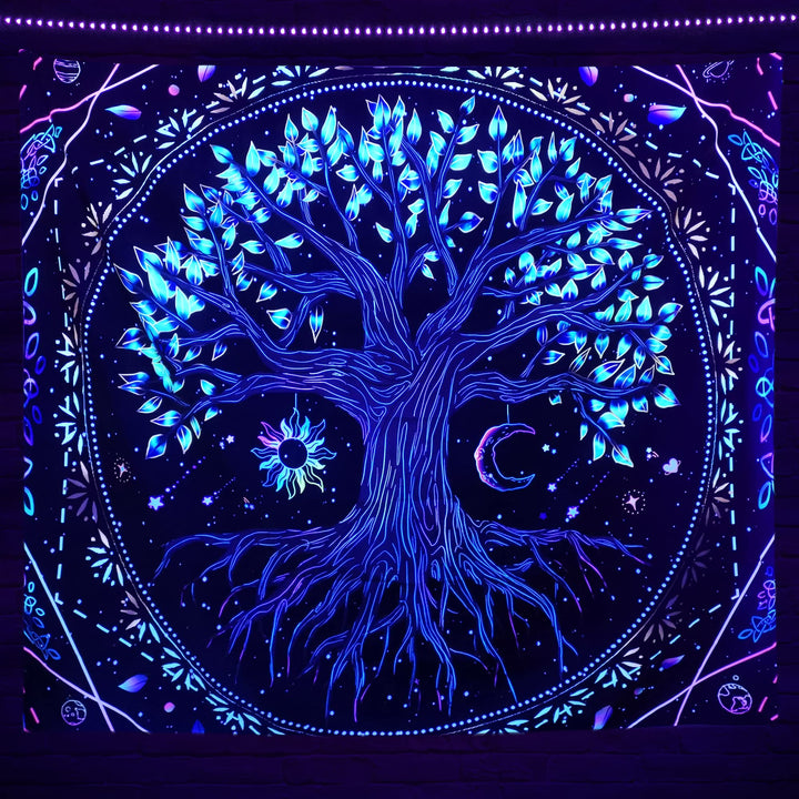 EKOFECK Blacklight Tree of Life Tapestry, UV Reactive T