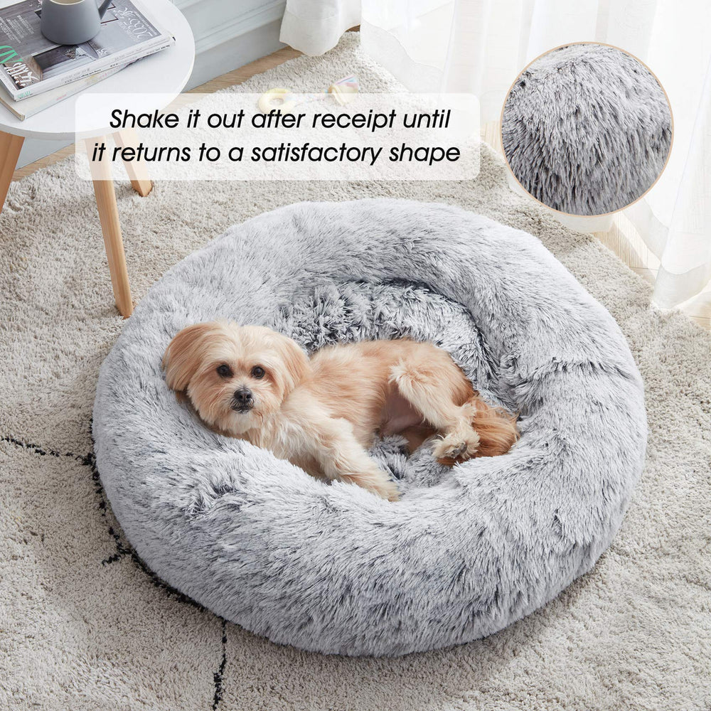 Calming Dog & Cat Bed, Anti-Anxiety Donut Cuddler Warming Cozy Soft Round Bed, Fluffy Faux Fur Plush Cushion Bed for Small Medium Dogs and Cats (20/24/27/30)