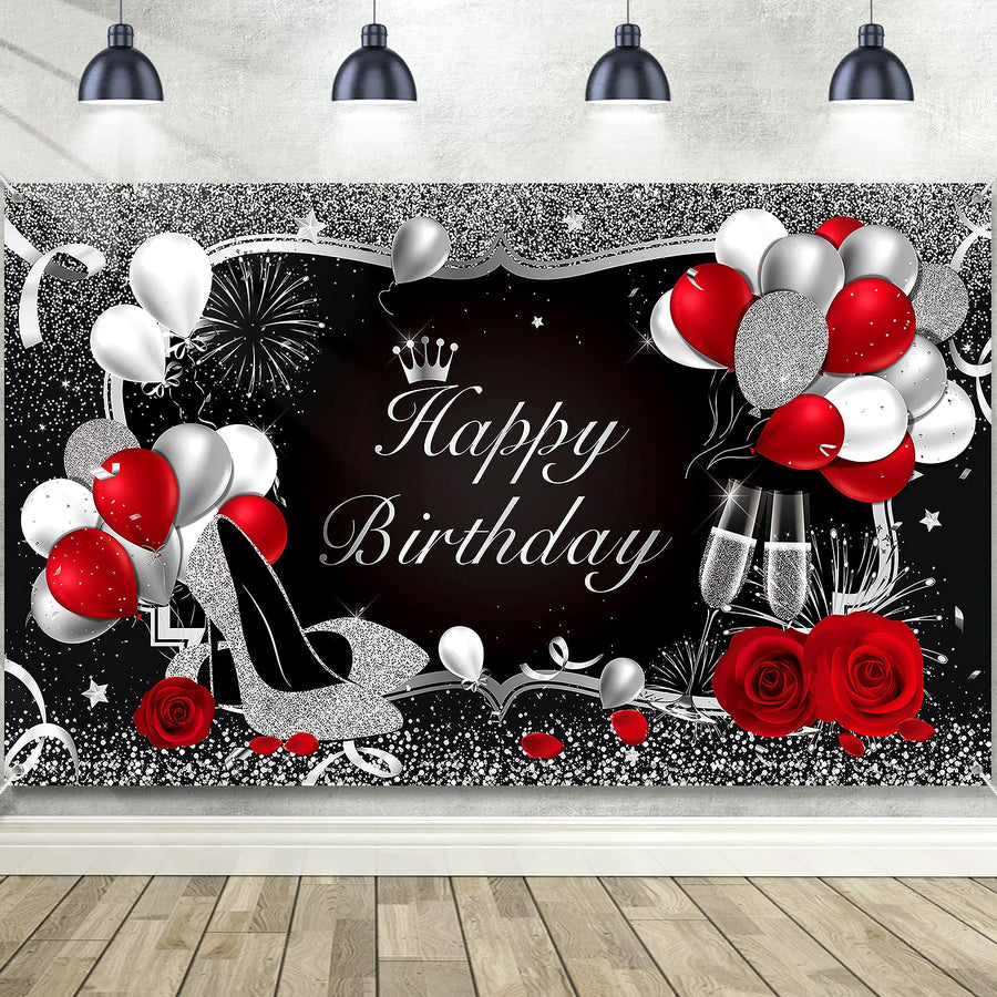 Silver and Black Happy Birthday Backdrop Happy Birthday