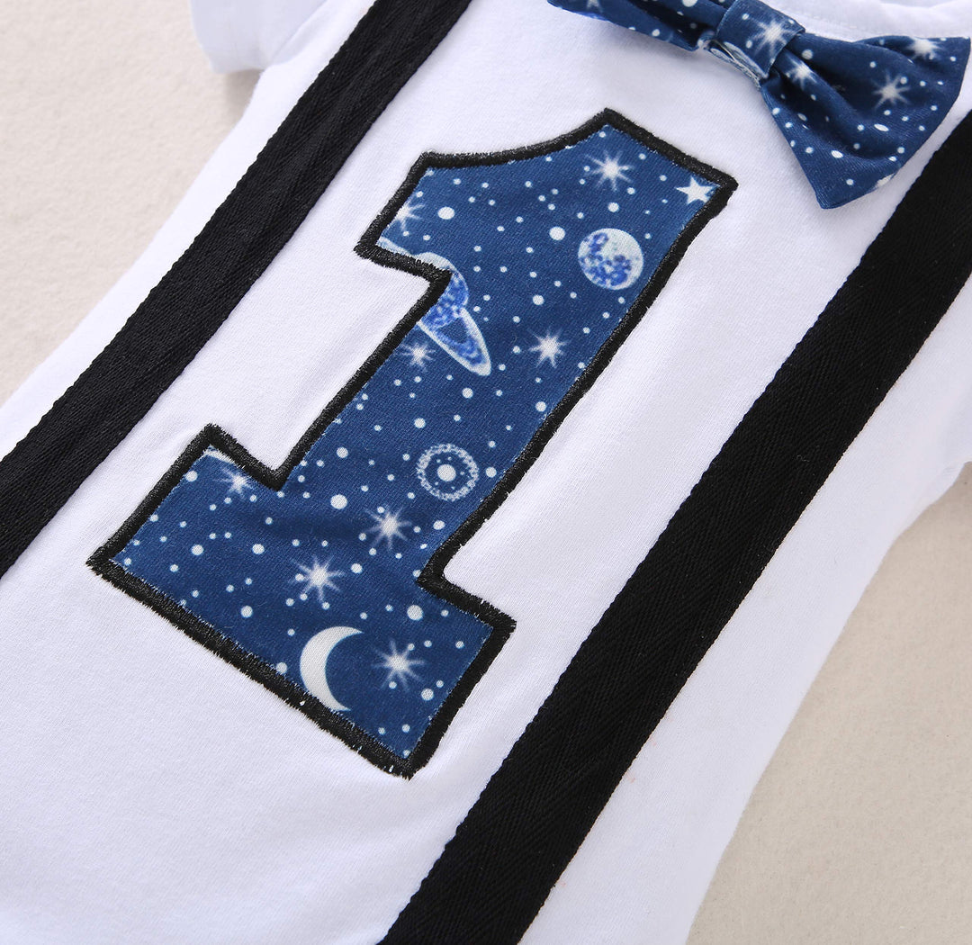 Baby Clothes 1st Birthday Outfits Short Long Sleeve Romper Pants Suspenders Strap Outfits Toddler Boy First Sets Blue