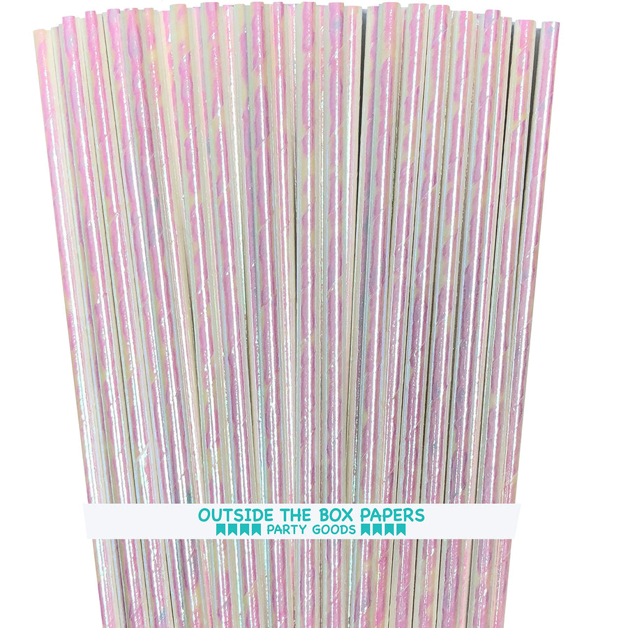 Iridescent Paper Straws - White - 7.75 Inches - 100 Pac