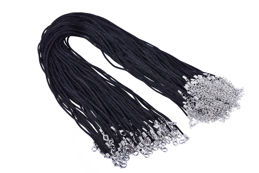 KONMAY 50pcs Black Satin Silk Necklace Cord 2.0mm/18