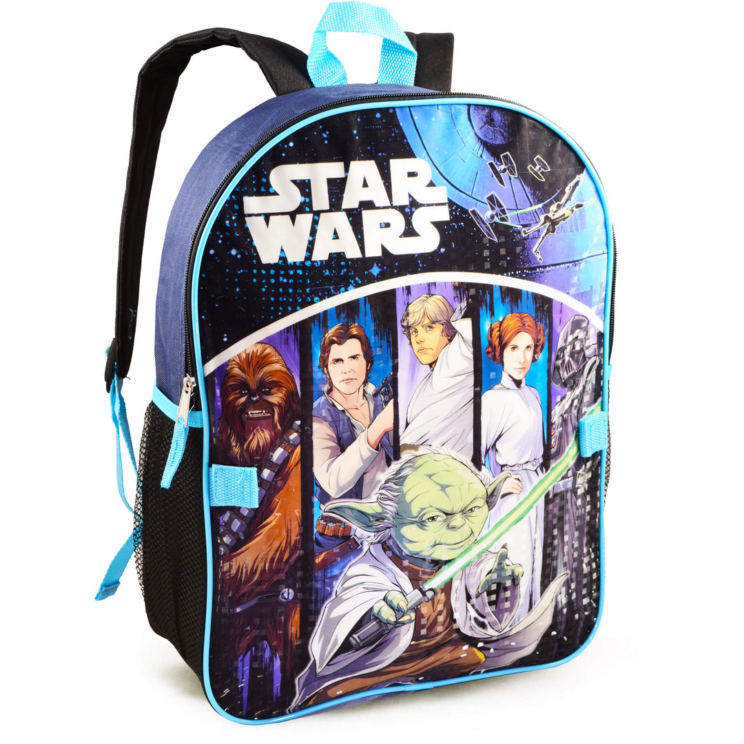 Star Wars Backpack with Lunchbox Set for Boys Kids ~ 3 Pc Bundle with Deluxe 16 Classic Star Wars Backpack, Insulated Lunch Bag, And Stickers (Star Wars School Supplies)