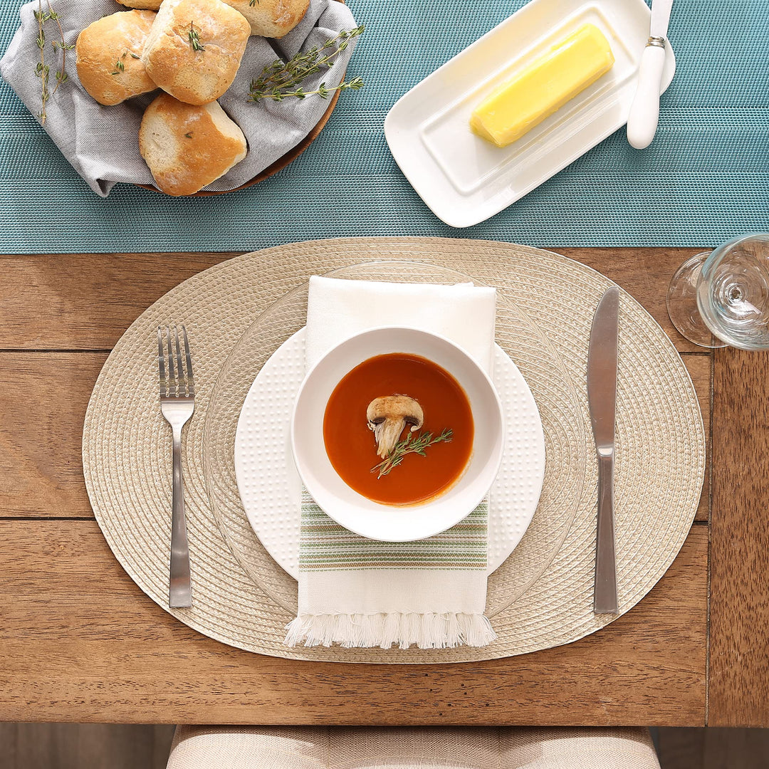 Classic Woven Tabletop Collection, Indoor/Outdoor Placemat Set, Oval, 12x18, Natural, 6 Piece