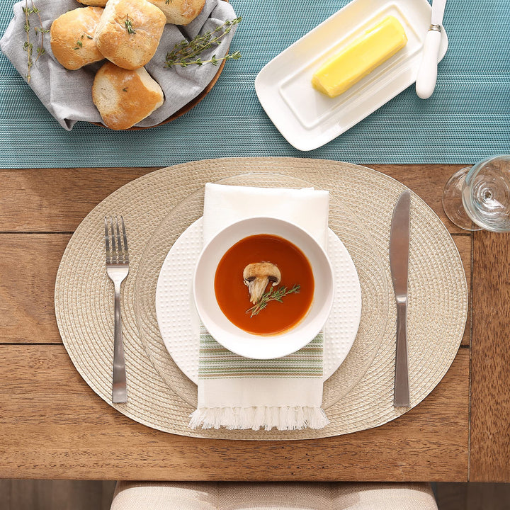 Classic Woven Tabletop Collection, Indoor/Outdoor Placemat Set, Oval, 12x18, Natural, 6 Piece