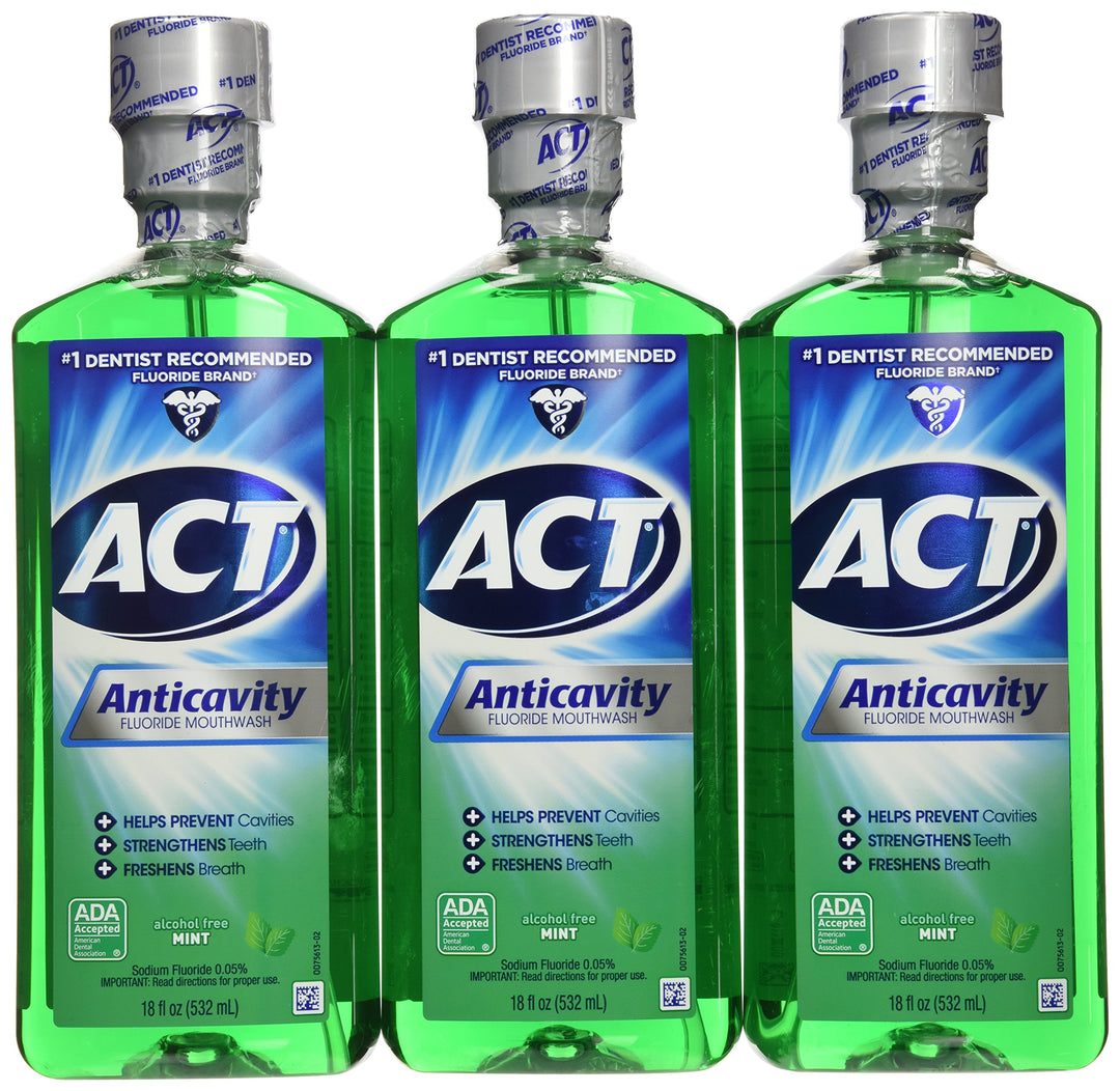 Act Anticavity Fluoride Mouthwash Mint 18 fl oz (Pack of 3)(Packaging May Vary)