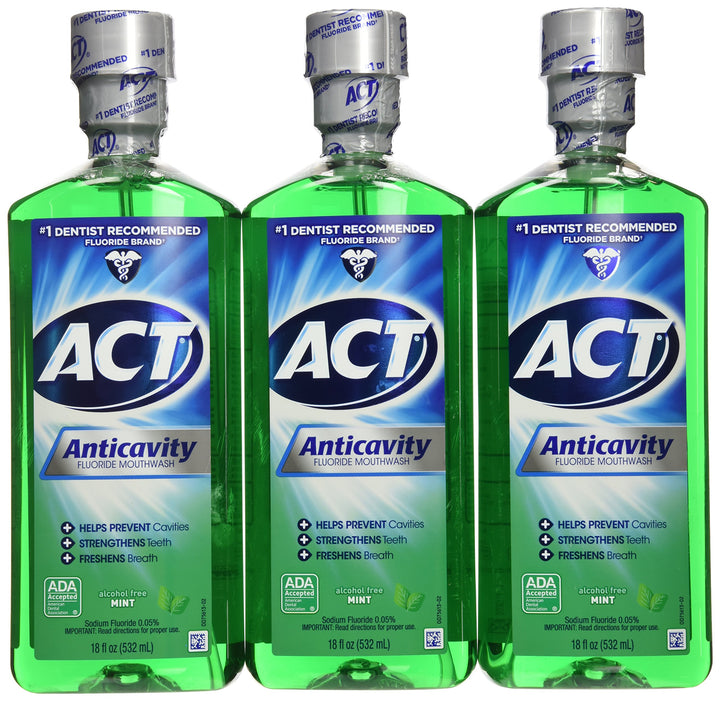 Act Anticavity Fluoride Mouthwash Mint 18 fl oz (Pack of 3)(Packaging May Vary)