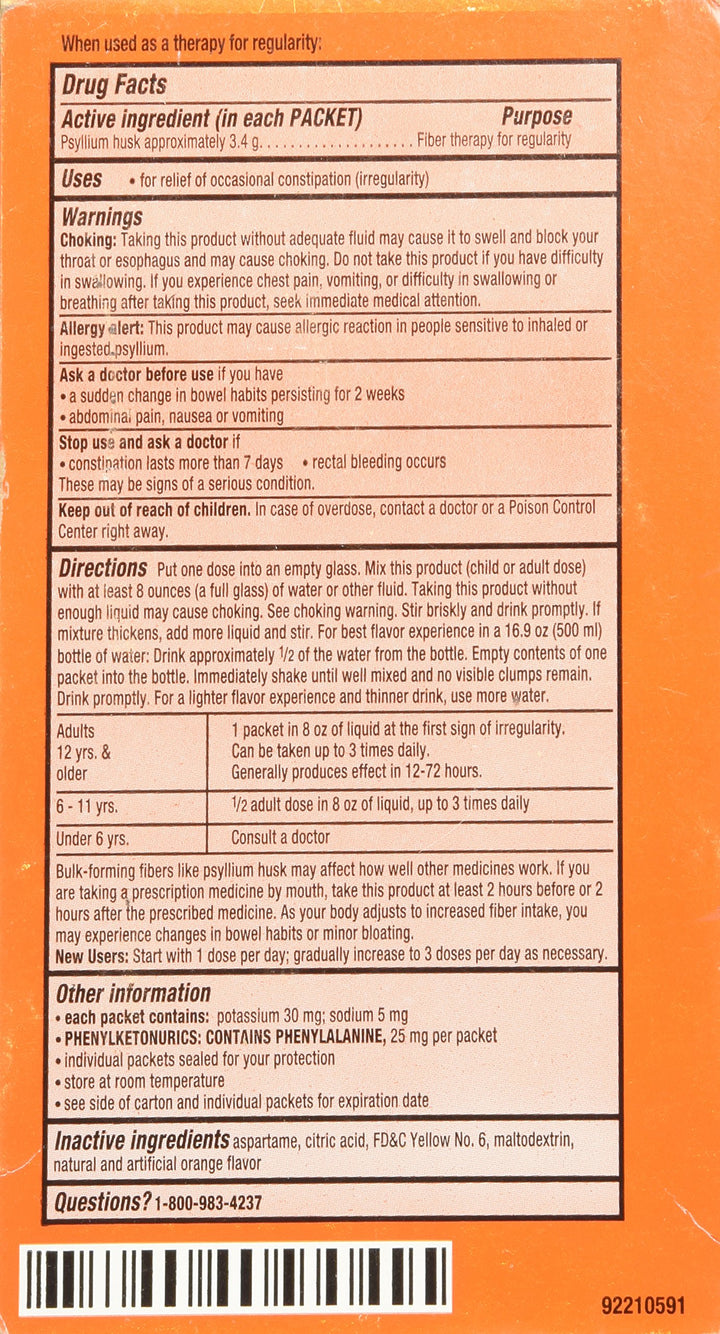 Metamucil Fiber Singles Smooth Texture Sugar Free Orang