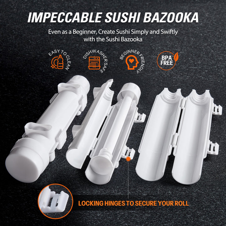 Sushi Making Kit Sushi Bazooka Maker with Bamboo Mats and Chopsticks, Paddle, Spreader, Sushi Knife, DIY Sushi Roller Machine