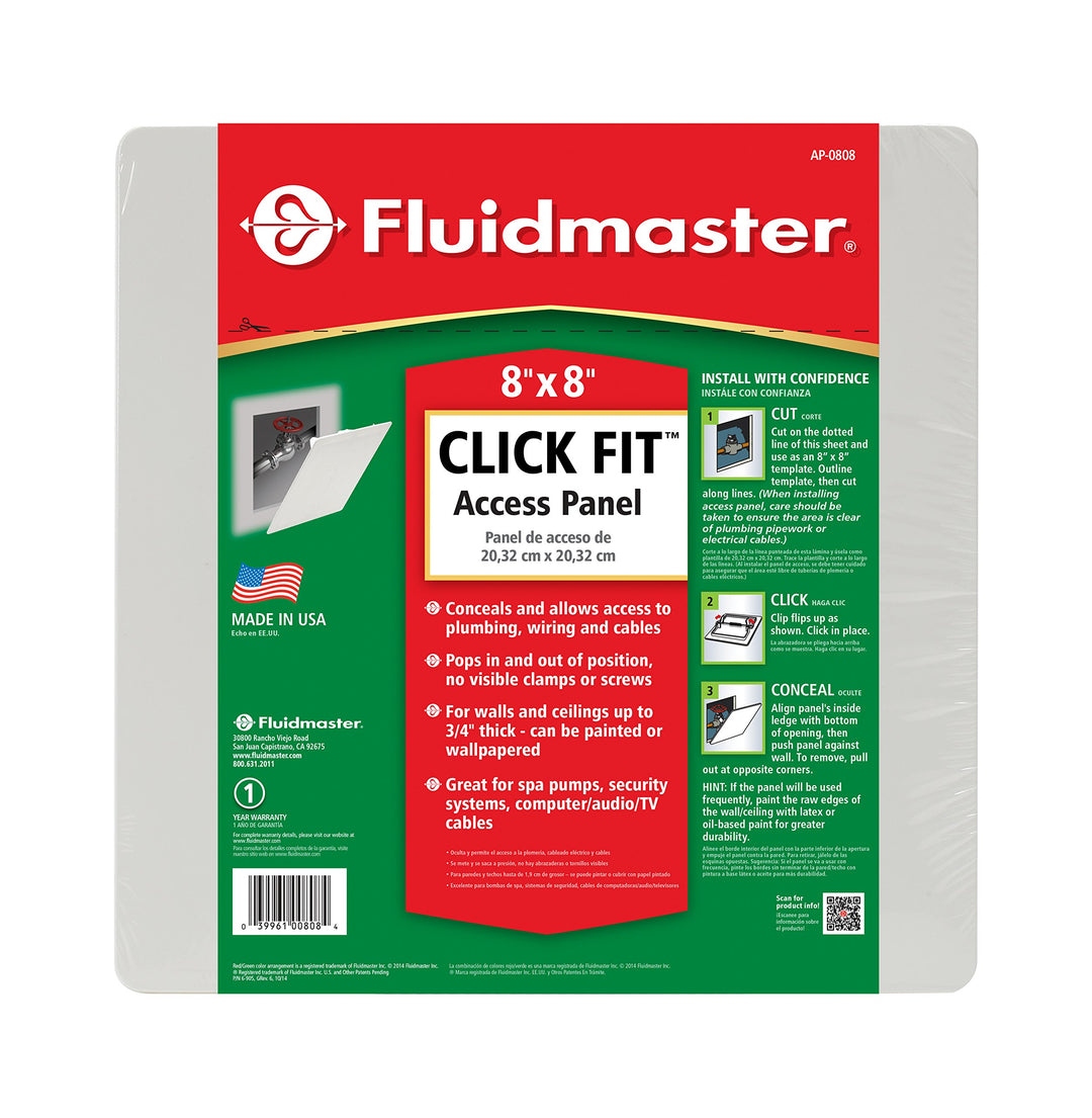 Fluidmaster AP-0808 Click Fit Access Panel for Plumbing, Wiring, and Cables, Size 8-In. x 8-In., Easy Install , White