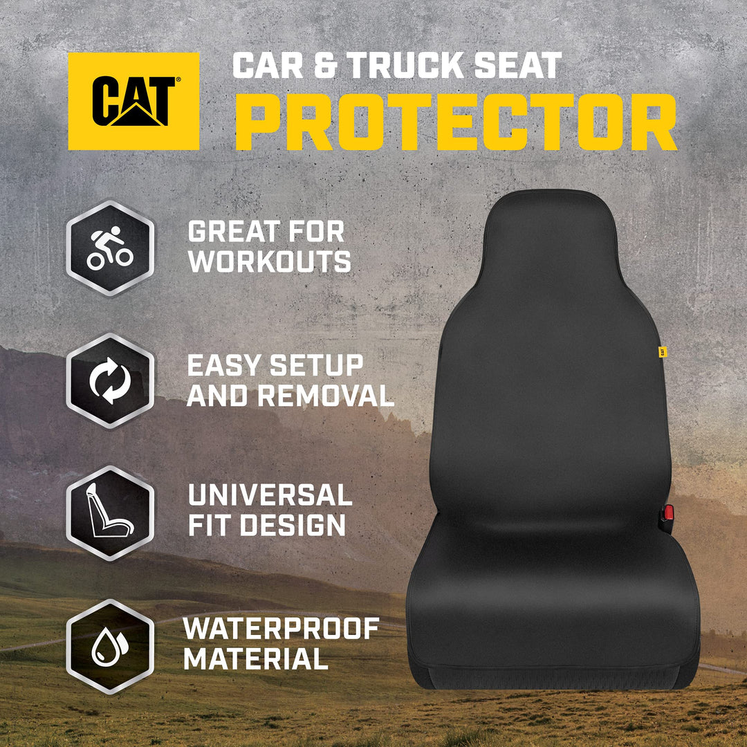 Caterpillar Waterproof Cover for Front Seats, 1 Piece with Black Trim – Durable Neoprene Seat Cover for Cars, Fits 95% of Cars Trucks SUV, Ideal Seat Protector for Leather Seats