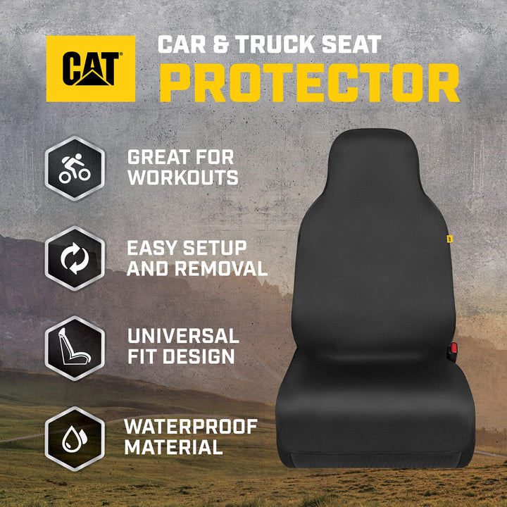 Caterpillar Waterproof Cover for Front Seats, 1 Piece with Black Trim – Durable Neoprene Seat Cover for Cars, Fits 95% of Cars Trucks SUV, Ideal Seat Protector for Leather Seats