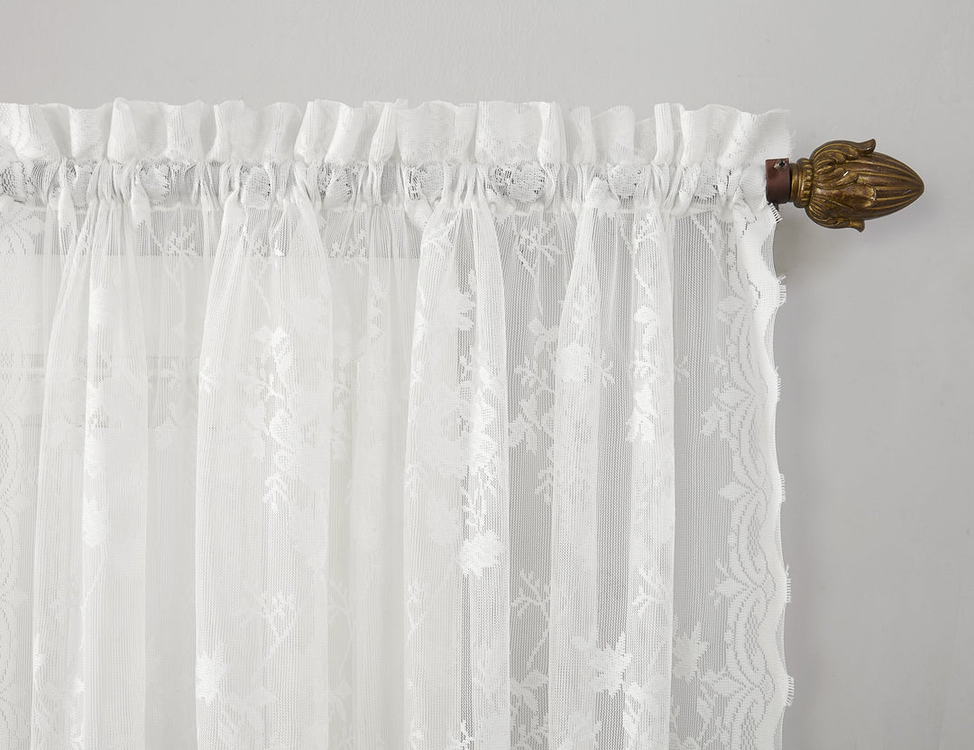 Alison Floral Lace Sheer Rod Pocket Curtain Panel, 58 x 63, White