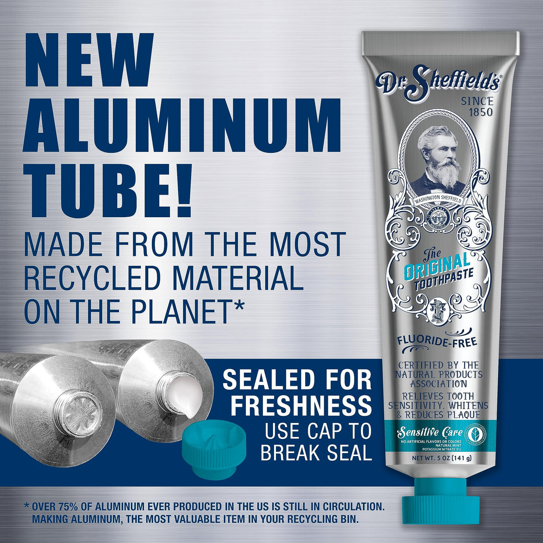 Dr. Sheffield’s Certified Natural Toothpaste (Sensitive) - Fluoride Free Toothpaste/SLS Free, Antiplaque &amp; Whitening (2 Pack)