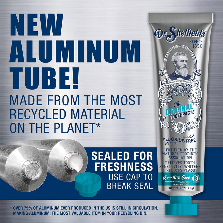 Dr. Sheffield’s Certified Natural Toothpaste (Sensitive) - Fluoride Free Toothpaste/SLS Free, Antiplaque &amp; Whitening (2 Pack)