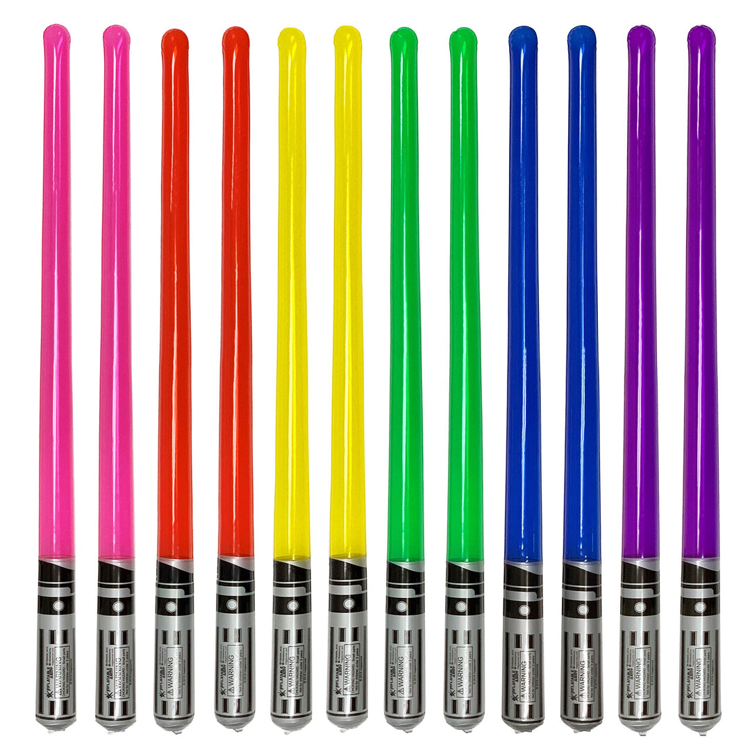 Pack of 12 Party Weight Inflatable Lightsaber- 2 Pink, 2 Red, 2 Yellow, 2 Green, 2 Blue, 2 Purple Rainbow Pack