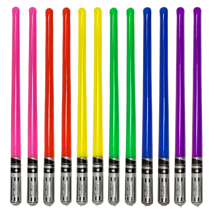 Pack of 12 Party Weight Inflatable Lightsaber- 2 Pink, 2 Red, 2 Yellow, 2 Green, 2 Blue, 2 Purple Rainbow Pack