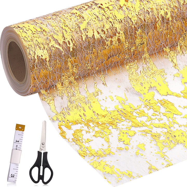 Metallic Gold Thin Table Runner with Scissors and Soft Ruler Glitter Gold Table Runners Gold Table Decor Gold Fabric Sequin Table Runners for Wedding Birthday Party Decoration, 11 Inch x 33 Feet