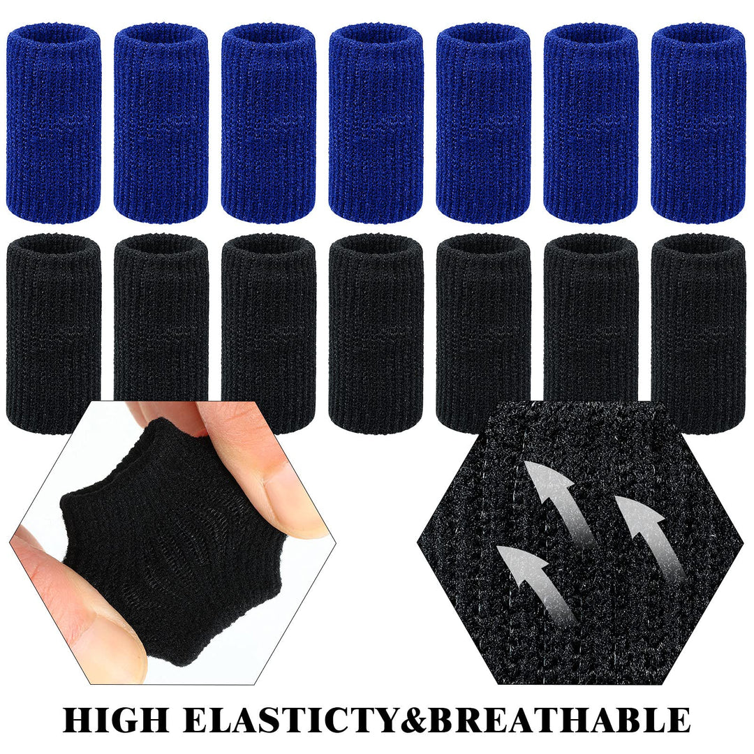 30 Pieces Finger Sleeves with 1 Storage Bag, Thumb Splint Brace Support Protector Breathable Elastic Finger Tape for Pain Relief Arthritis Trigger Finger Sports Basketball Baseball (Black, Blue)