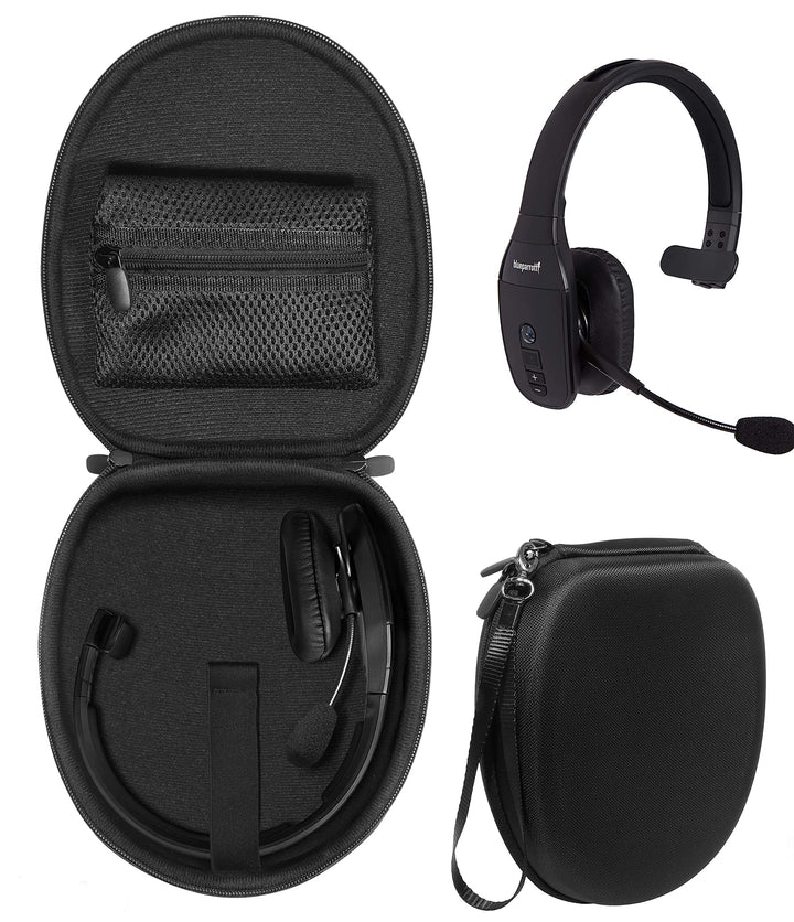 Headset Case for VXI BlueParrott B450-XT, B450-XT -204010-C, B350-XT, B250-XTS, C400-XT, Mesh Pocket for Cable, Amplifier and Other Accessories, Detachable Wrist Strap (Black with Black Zip)