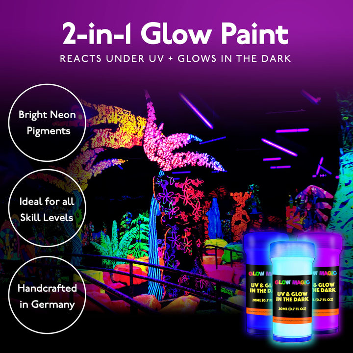 2-in-1 Glow-in-the-Dark Paint, Reflective Acrylic Paints for Outdoor and Indoor Use on Canvas, Walls and Ornament Painting - Easter Egg Painting Decoration, Set of 8, 20 mL