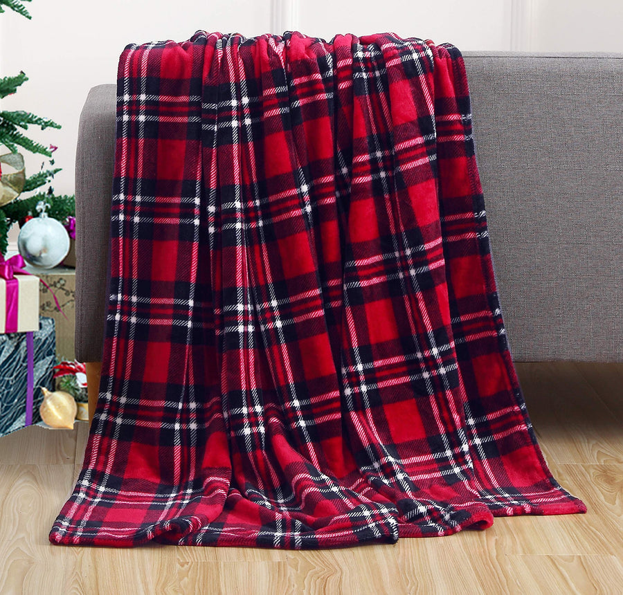 Velvet Touch Ultra Plush Christmas Holiday Printed Fleece Throw/Blanket-50 x 60inch, (Plaid)