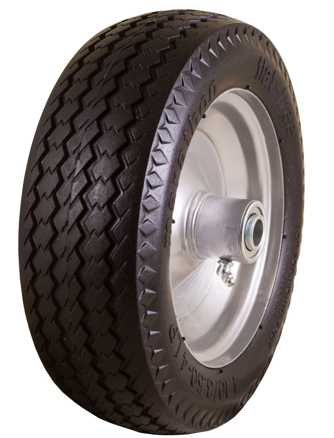 4.10/3.50-4 Flat Free, All Purpose Utility Tire on Wheel, 3.5 Centered Hub, 3/4 Bearings