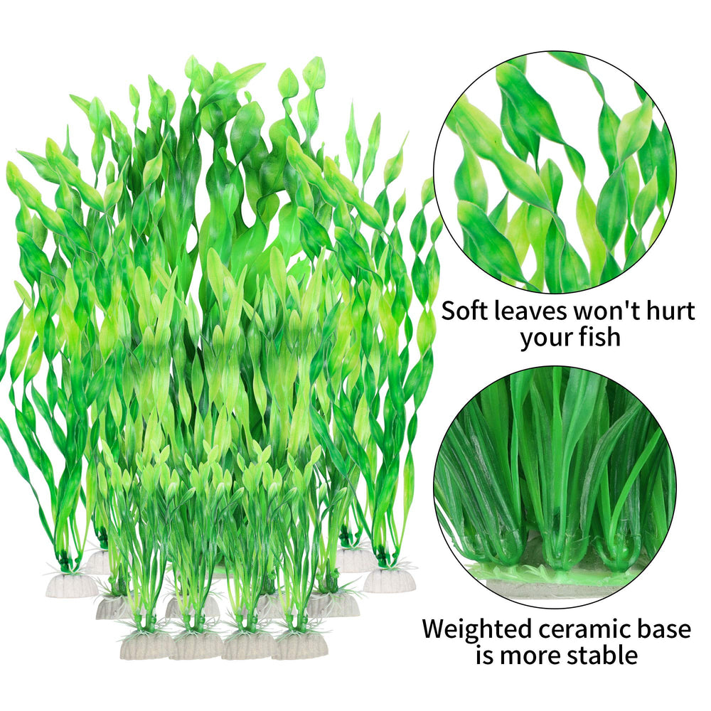 Artificial Aquarium Plants, 13 Pack Plastic Seaweed Water Plants for Fish Tanks (Green)