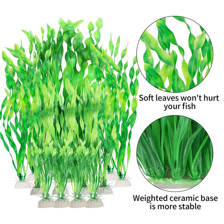 Artificial Aquarium Plants, 13 Pack Plastic Seaweed Water Plants for Fish Tanks (Green)
