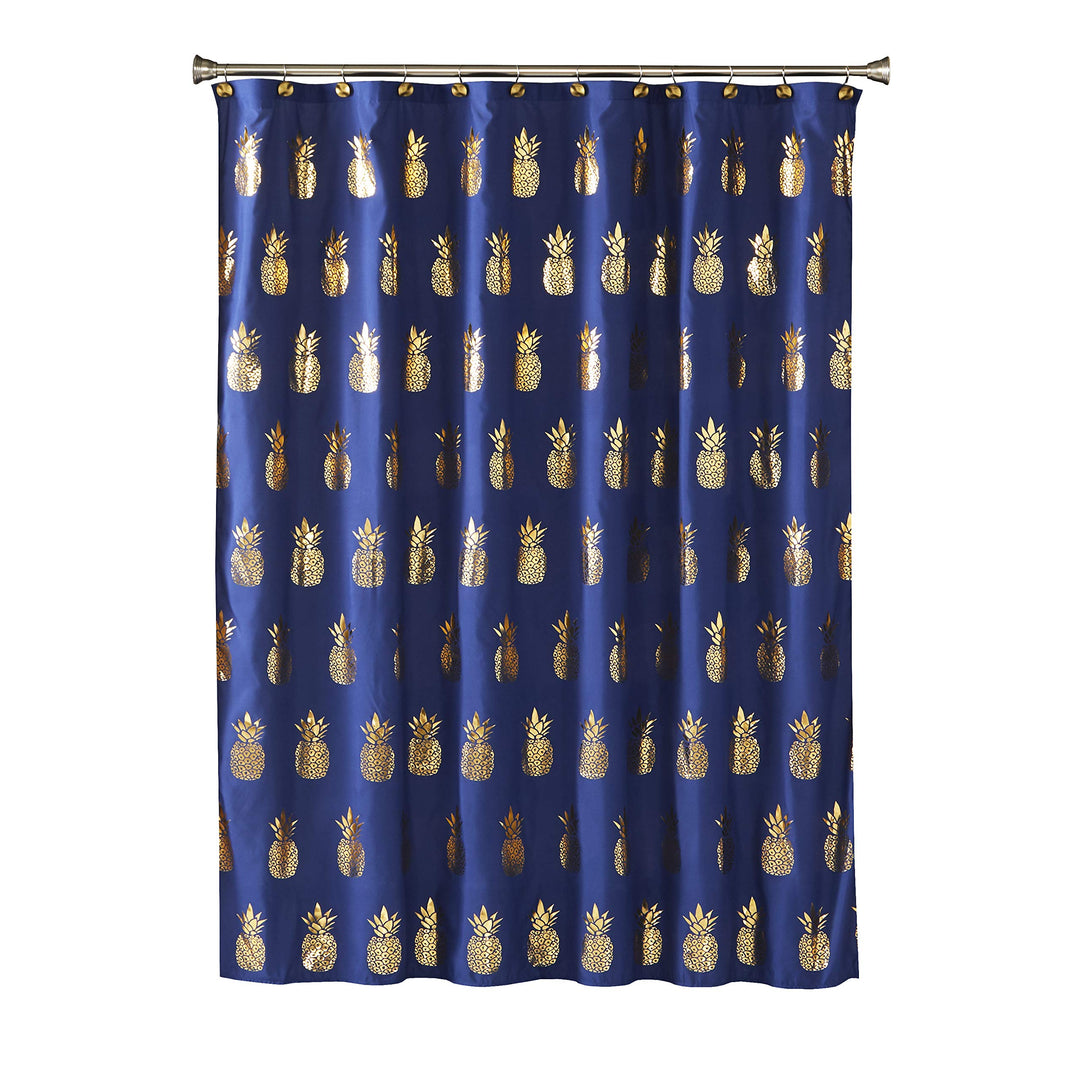 by Saturday Knight Ltd. Gilded Pineapple Fabric Shower Curtain, Navy/Gold