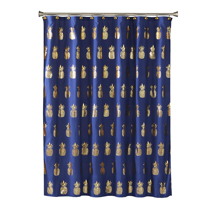 by Saturday Knight Ltd. Gilded Pineapple Fabric Shower Curtain, Navy/Gold