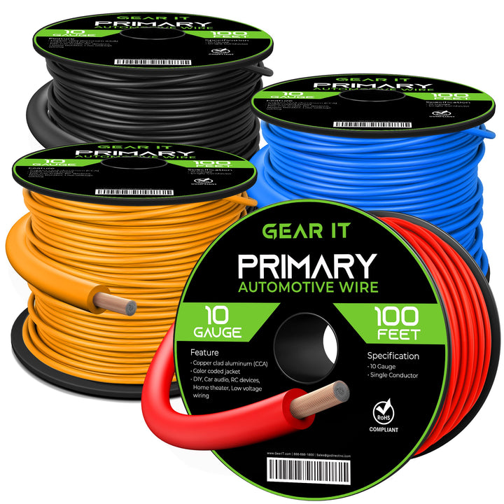 GEARit 10 Gauge Wire (100ft Each- Black/Red/Blue/Yellow