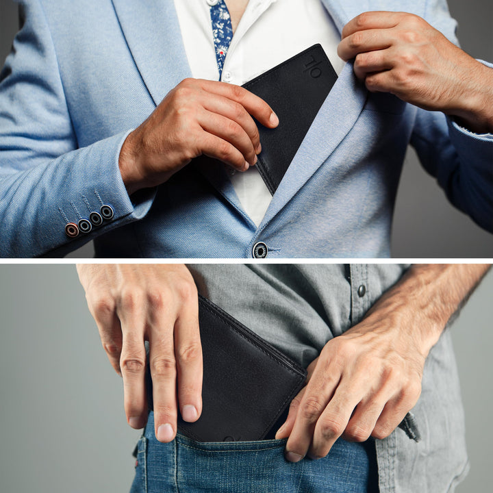 Black Slim Minimalist | RFID Blocking | Leather Wallets for Men | Bill fold Front Pocket | Multiple Credit Card Slots