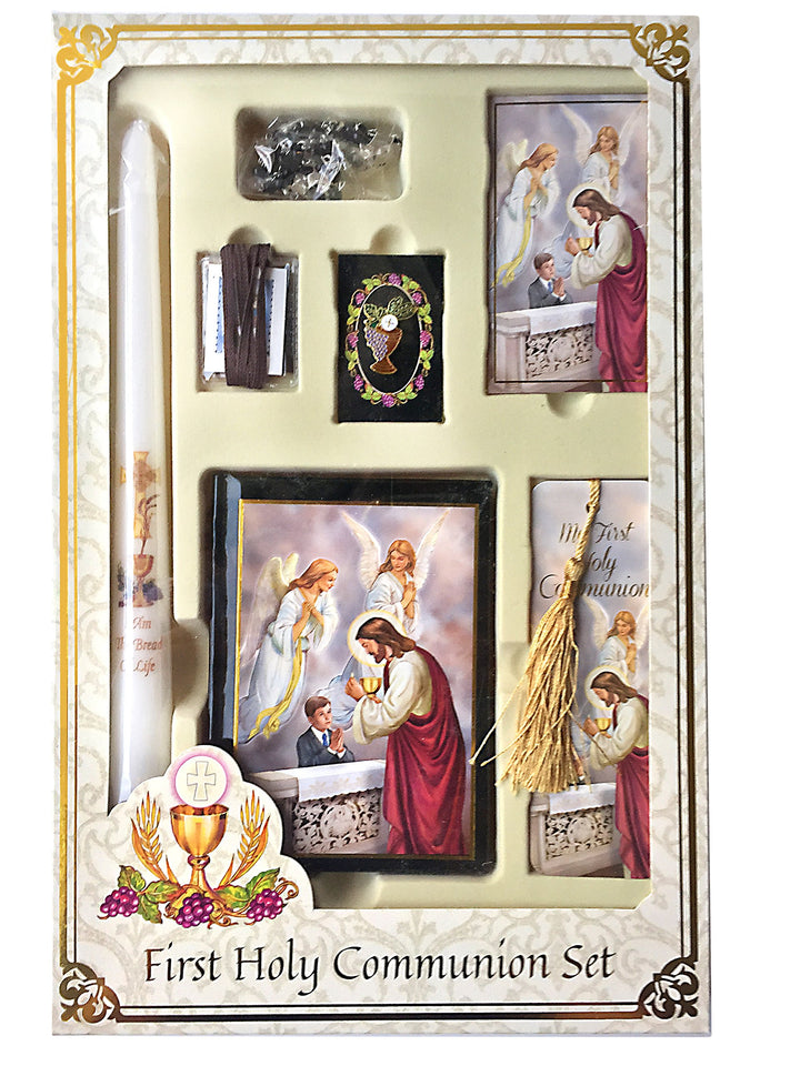 Boys Blessed Sacrament Deluxe First Communion Gift Box Set with Candle