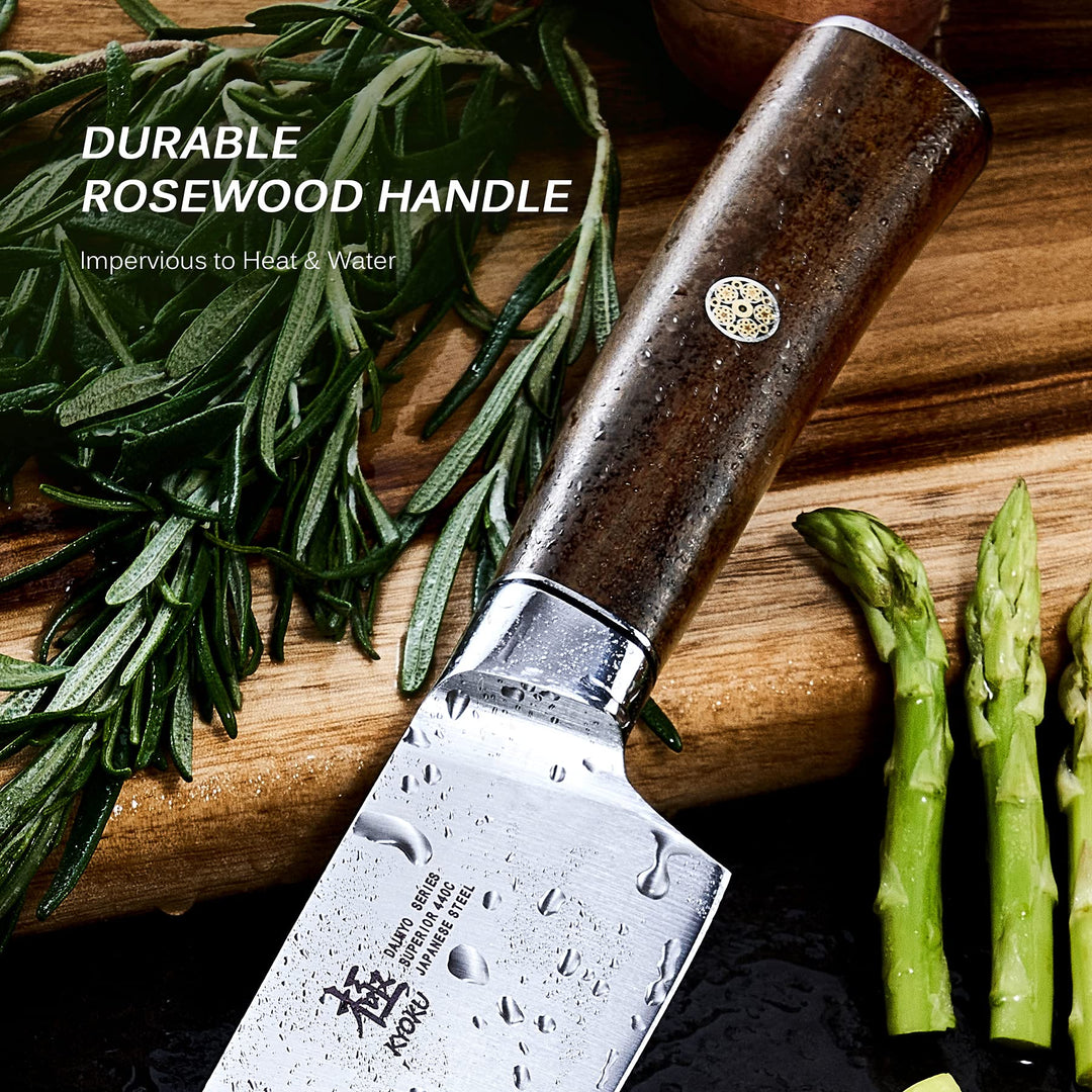8 Inch Chef Knife - Daimyo Series - Professional Chef&#39;s Knife with Ergonomic Rosewood Handle and Mosaic Pin - Japanese 440C Stainless Steel Kitchen Knife with Sheath and Case