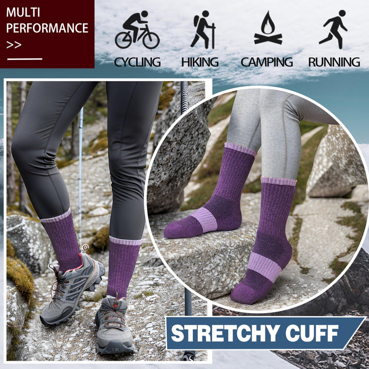 Merino Wool Socks for Women Hiking Thermal Warm Winter Boot Work Crew Cushion Ladies Socks 5 Pairs Gift (Assorted(5 Pairs),M)