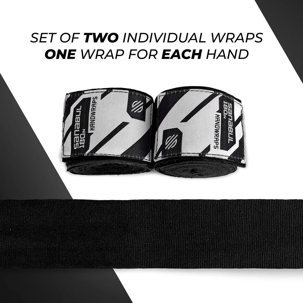 Elastic 180 inch Boxing Handwraps for Boxing Gloves Muay Thai MMA Boxing Hand Wraps - Black, 180