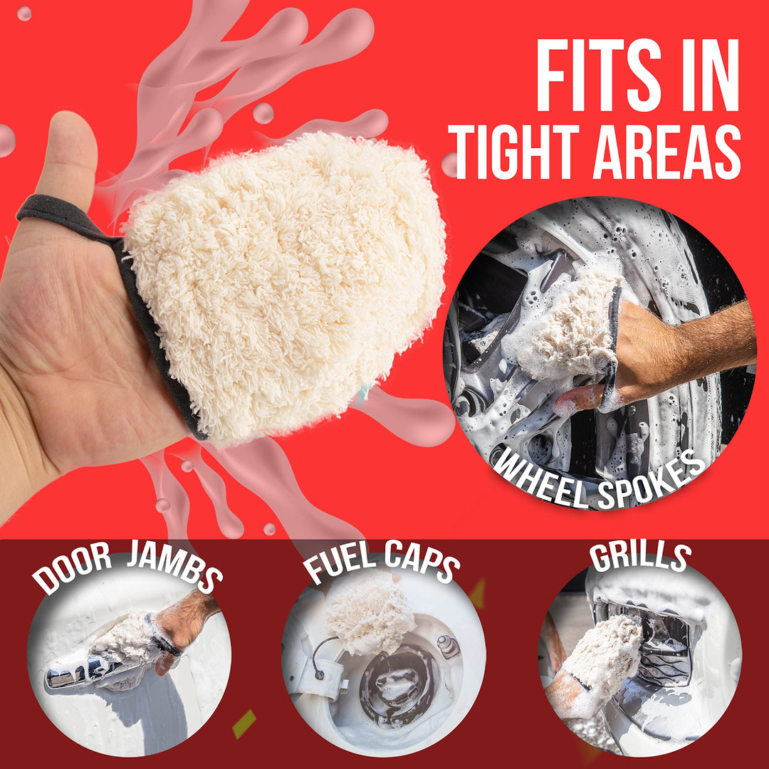 2 Pack Professional Microfiber Wash Mitts Auto Detailing - Car Washing Accessories - Finger Wheel &amp; Dusting Mitt, Small Area Detailing &amp; Wash Mitt
