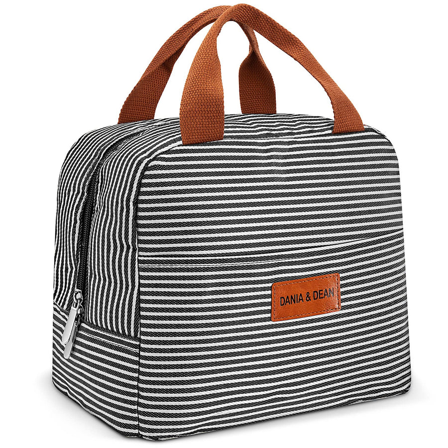Durable Insulated Lunch Bag for Women/Kids Double Zippers Wide Open Tote Bag Leakproof Thermal and Cooler Reusable Lunch Box for Office/School/Outdoor (Black and White Stripes)
