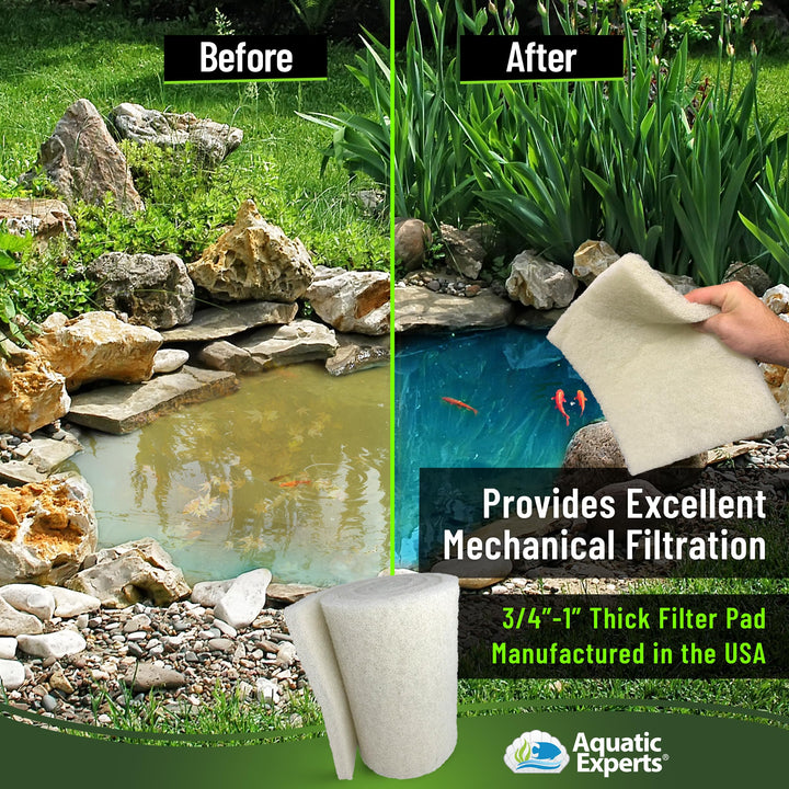 Classic Koi Pond Filter Pad FINE - White Bulk Roll Pond Filter Media, Ultra-Durable Pond Filters for Outdoor Ponds, Reusable Fish Pond Filter Material, USA, (3/4 - 1 x 12 x 72)