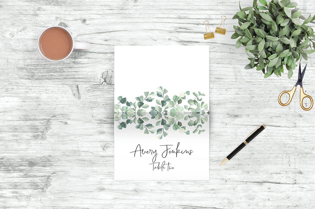 Eucalyptus Tent Cards - Food Labels for Buffet and Decorations - Perfect for Birthdays, Baby Showers, Parties - Pack of 50