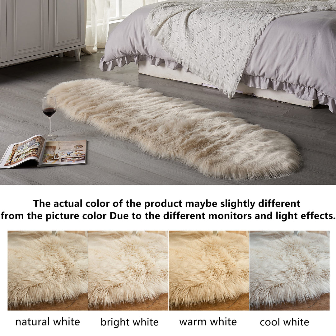 Area Rug Faux Fur Sheepskin Beige for Home Bedroom, Fluffy Small Fuzzy Furry Shaggy Rug for Living Room 2 x 6 Feet
