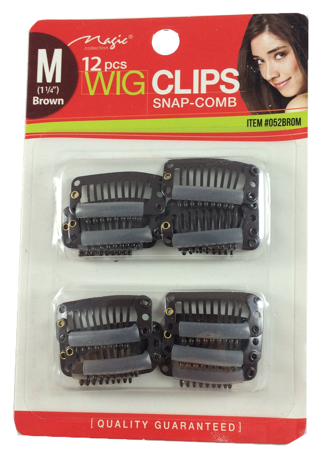 12 pcs Wig Clips Snap Comb 1 1/4 Medium (Brown)