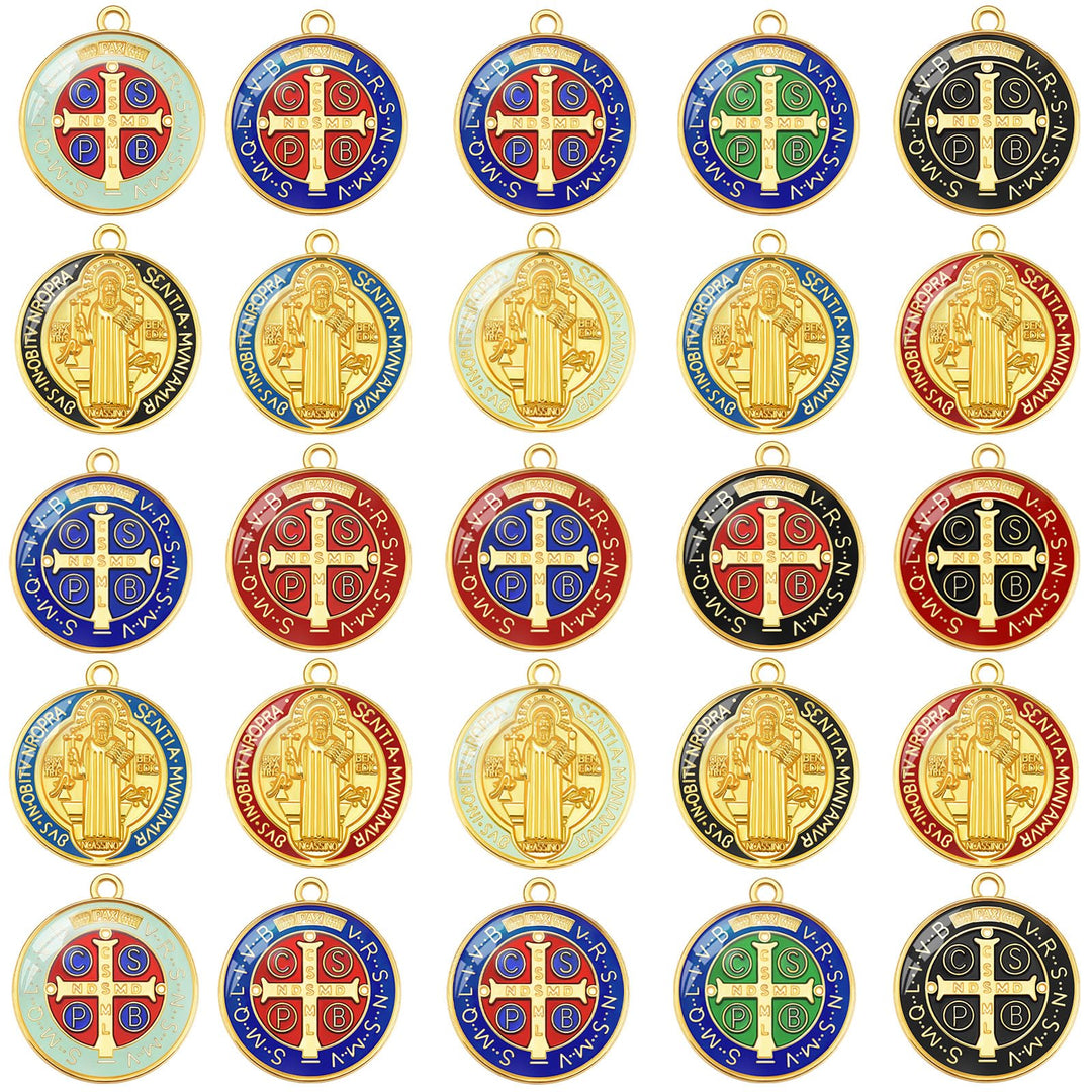 10Pcs Colourful Enamel Jesus Cross Saint Benedict Medal Charms Alloy Pendants For DIY Religious Gifts Jewelry Making Bracelet Necklace Bag Decor