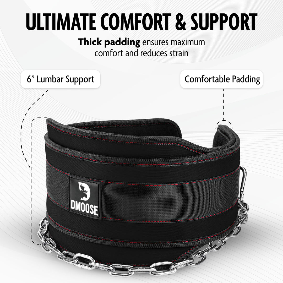 Dip Belt for Weight Lifting - Heavy Duty 36 Steel Chain Weight Belt for Pullups, Dips &amp; Powerlifting - Gym Squat Belt for Men and Women with Comfortable Neoprene Support (Black)