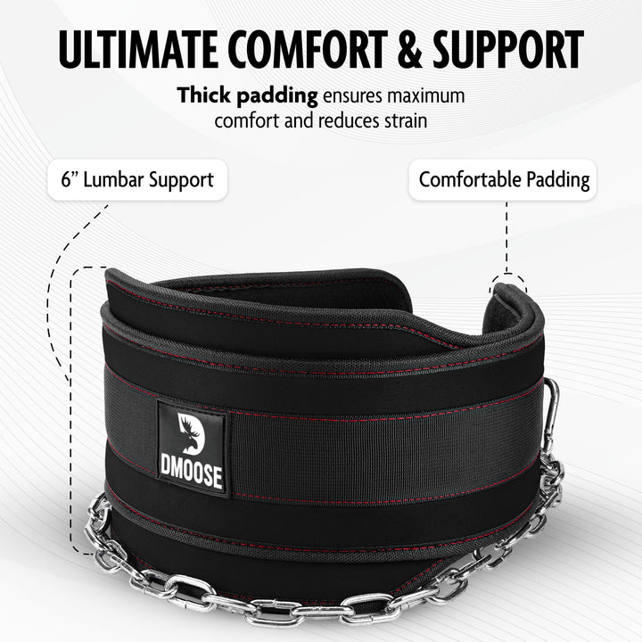 Dip Belt for Weight Lifting - Heavy Duty 36 Steel Chain Weight Belt for Pullups, Dips &amp; Powerlifting - Gym Squat Belt for Men and Women with Comfortable Neoprene Support (Black)