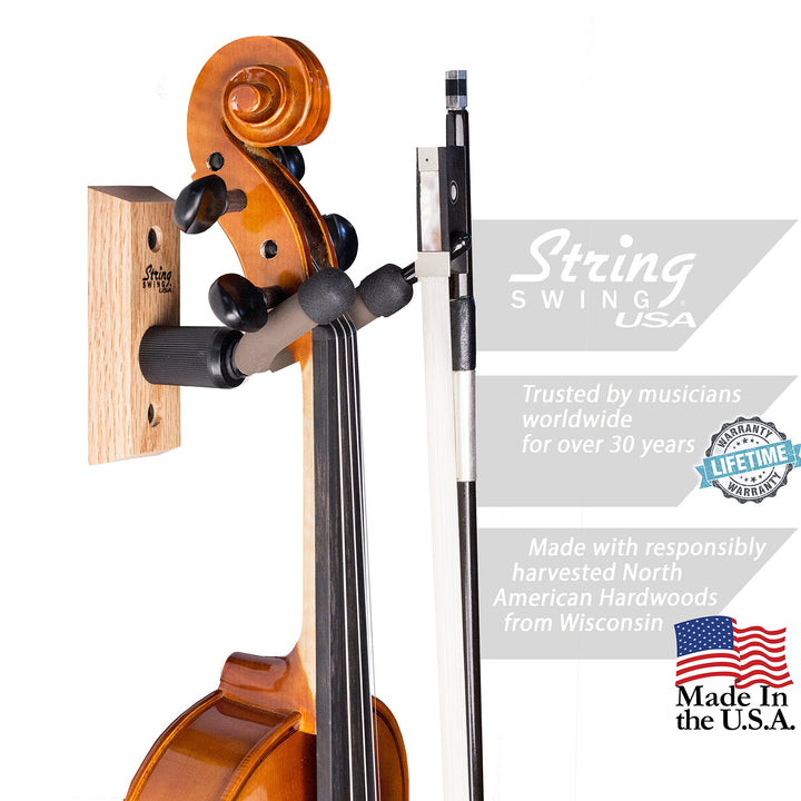 Violin Hanger Wooden Wall Mount for Home &amp; Studio CC01V-O Hardwood Oak