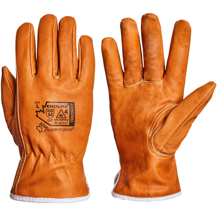 Goat Grain Leather Work Arc Flash Gloves with ParaActiv Cut Resistant Protection - Endura Safety Gloves Water Resistant 378GOBKL (1 Pair) Size Large
