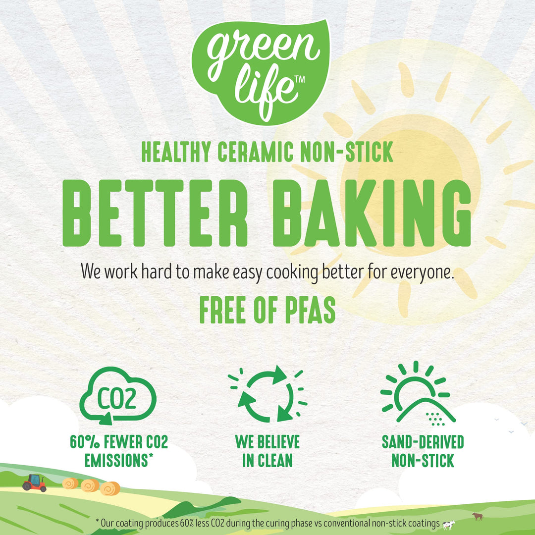 Bakeware 9 Round Cake Baking Pan, Healthy Ceramic Nonstick, PFAS &amp; PFOA-Free, Birthday Cakes Tarts &amp; More, Oven Safe to 450F, Easy Cleanup, Turquoise